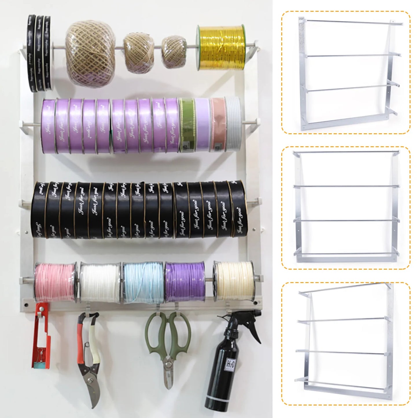 Thread Holder Organizer Wire Spool Rack Sewing Tool Ribbons Roll Storage Silver