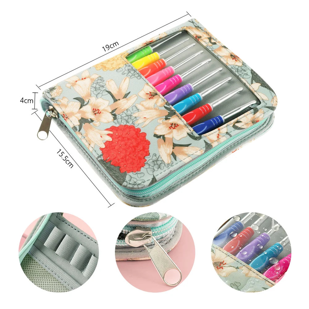 Aluminum Crochet Hooks Needles TPR Soft Handle Yarn Crochet Sets Comfortable Grip with Storage Bag for Sewing Weave Tool