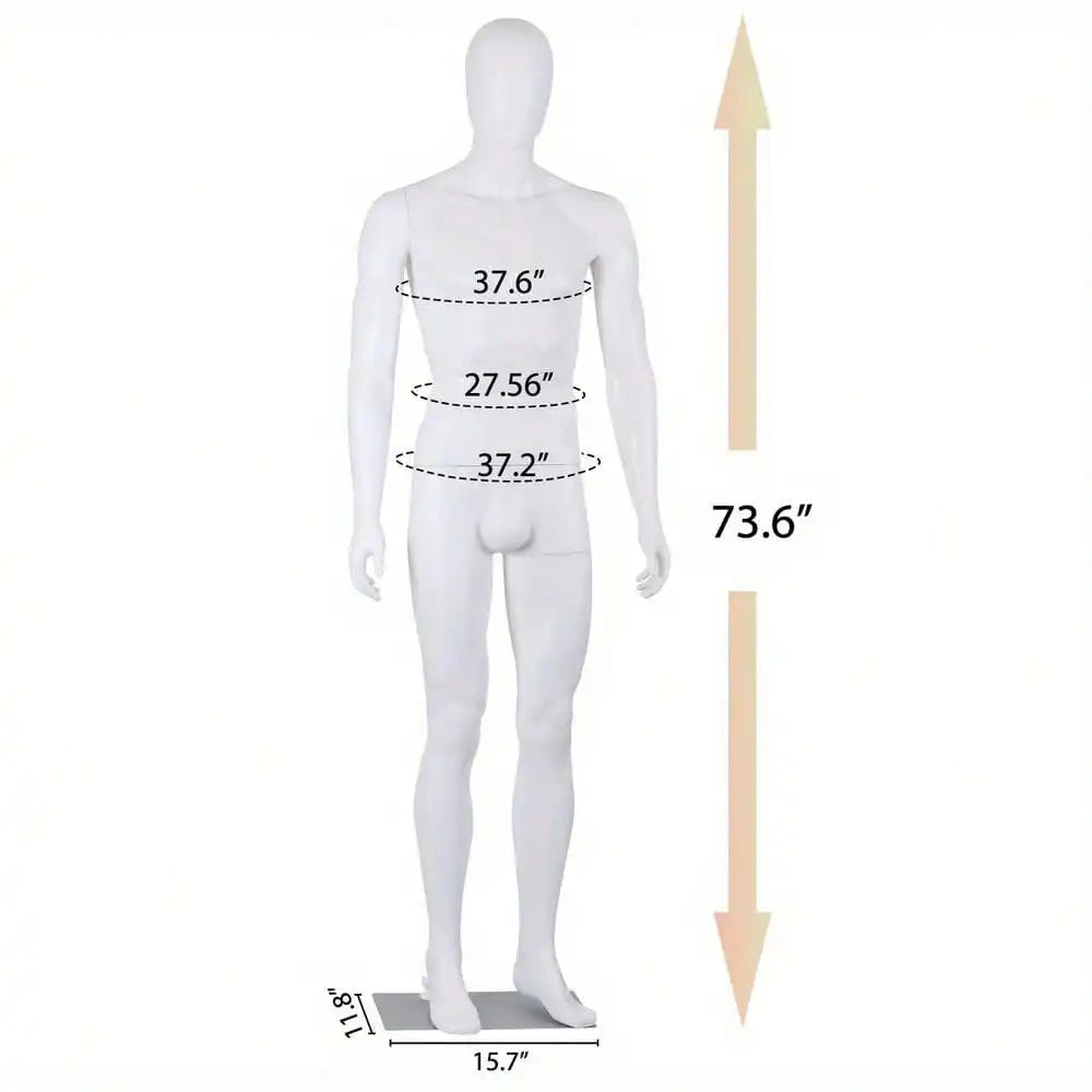 Adjustable Male Mannequin Full Body Dress Form Poseable Life-Size 73''Tall White