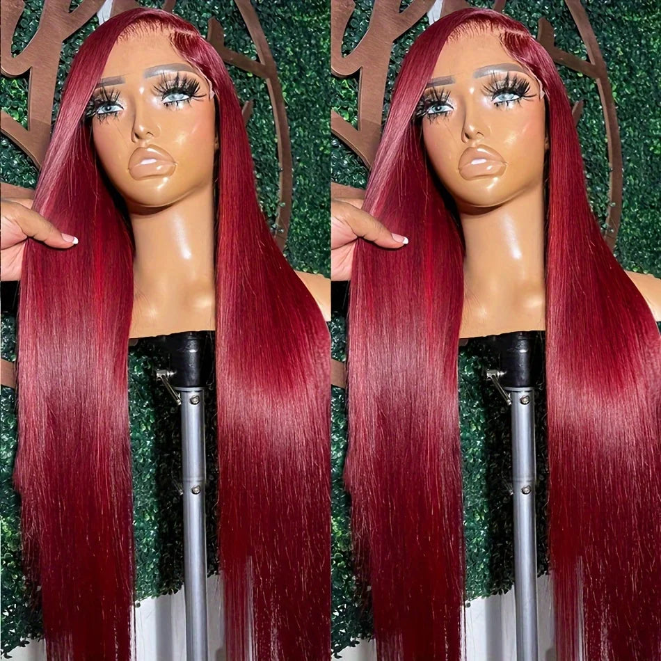 30 36 Inch 99J Burgundy Colored 13x4 Lace Front Wig Bone Straight 13x6 HD Red Lace Frontal Human Hair Wigs For Women
