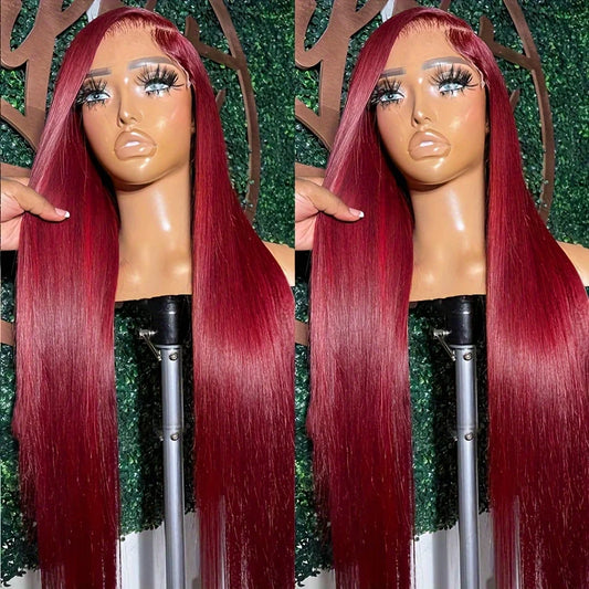 30 36 Inch 99J Burgundy Colored 13x4 Lace Front Wig Bone Straight 13x6 HD Red Lace Frontal Human Hair Wigs For Women