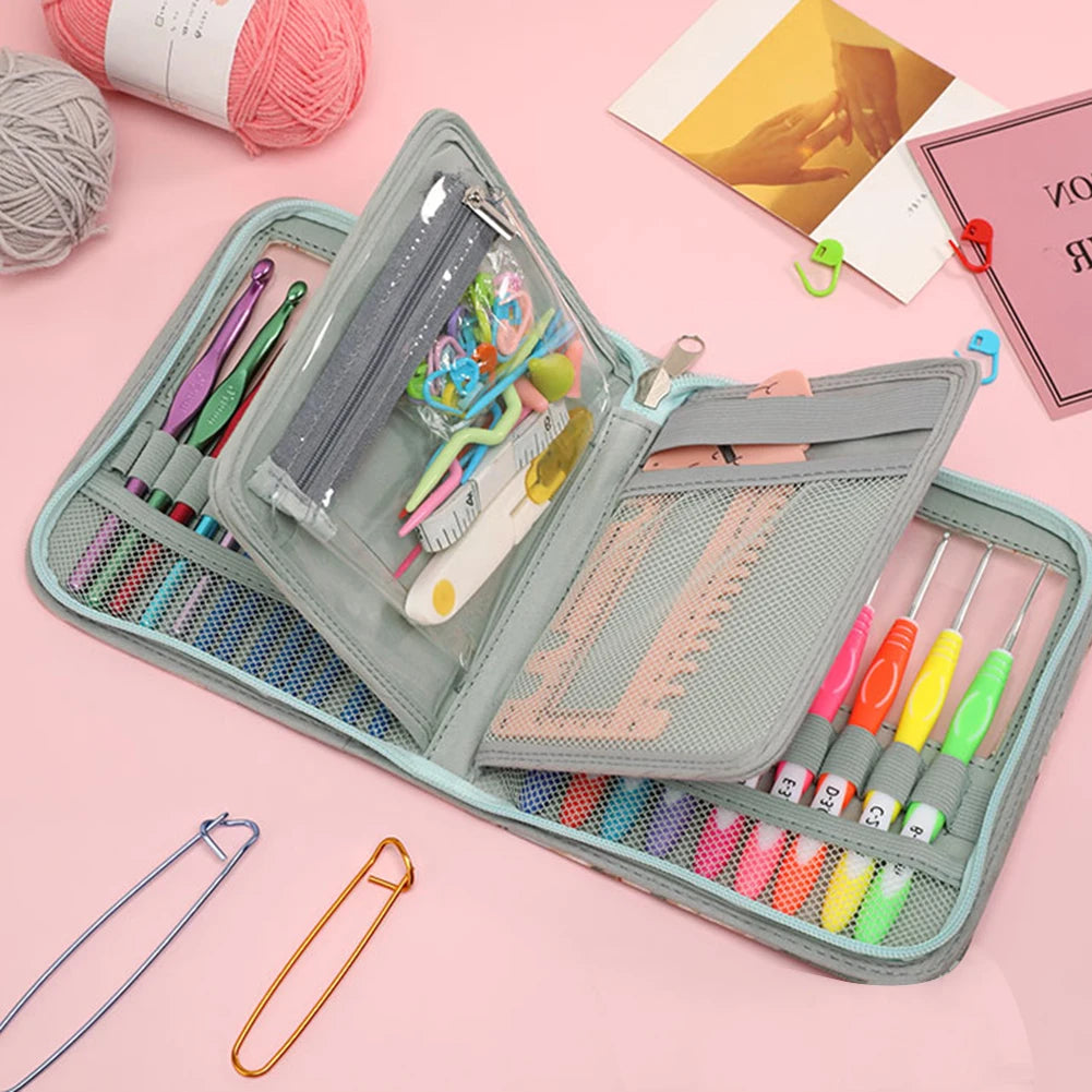 Aluminum Crochet Hooks Needles TPR Soft Handle Yarn Crochet Sets Comfortable Grip with Storage Bag for Sewing Weave Tool