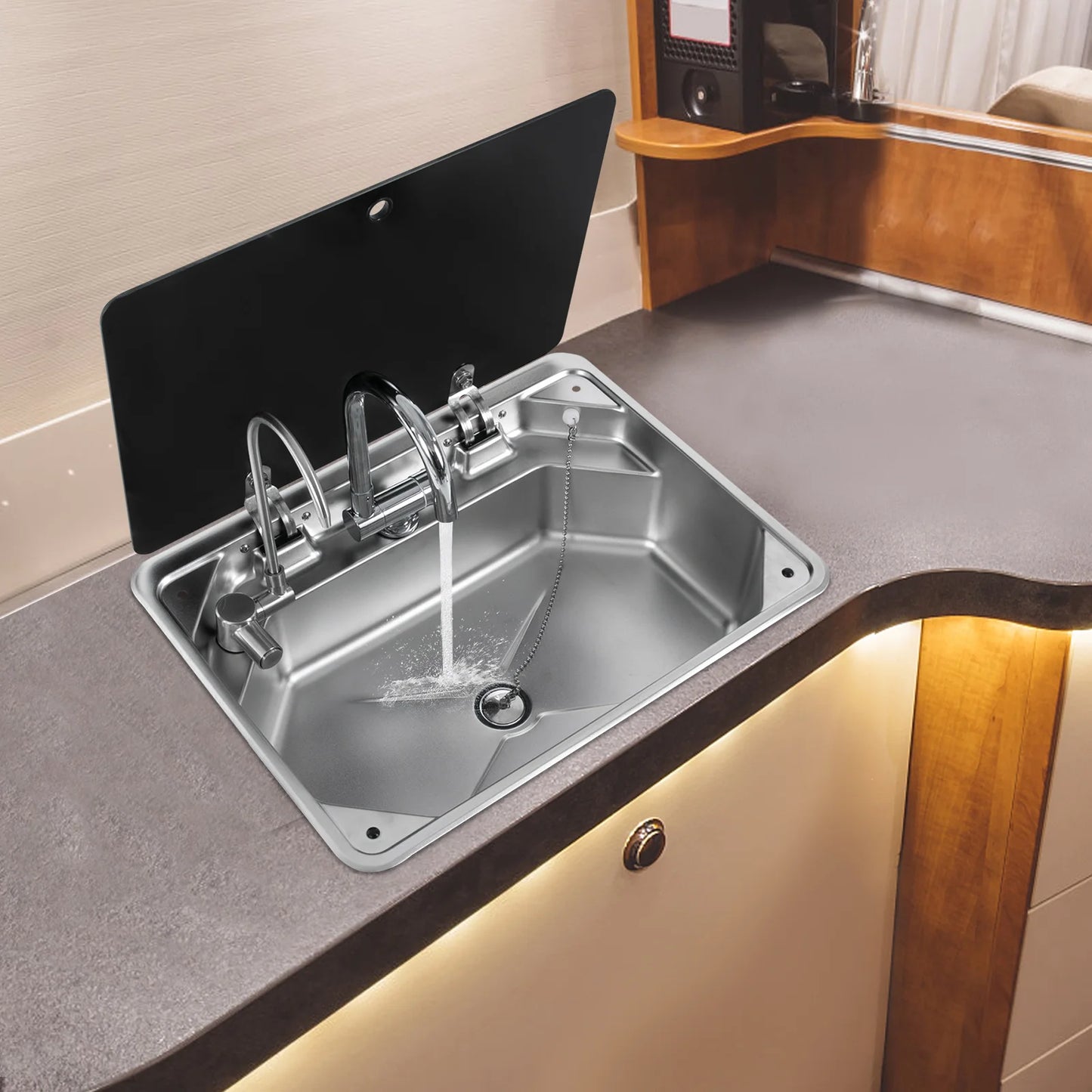 RV Kitchen Sink Stainless Steel Hand Wash Basin Sink for Yachts, Caravans, Horse-drawn Carriages, Camper Vans, Caravans, etc