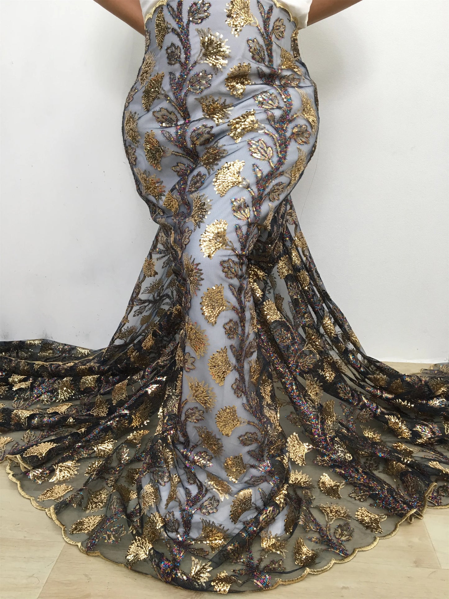 Black French Mesh Lace Fabric Sequins Flocking Bride Dress 2025 High Quality African Lace Fabric 5 Yards Nigerian Tulle Lace Sew