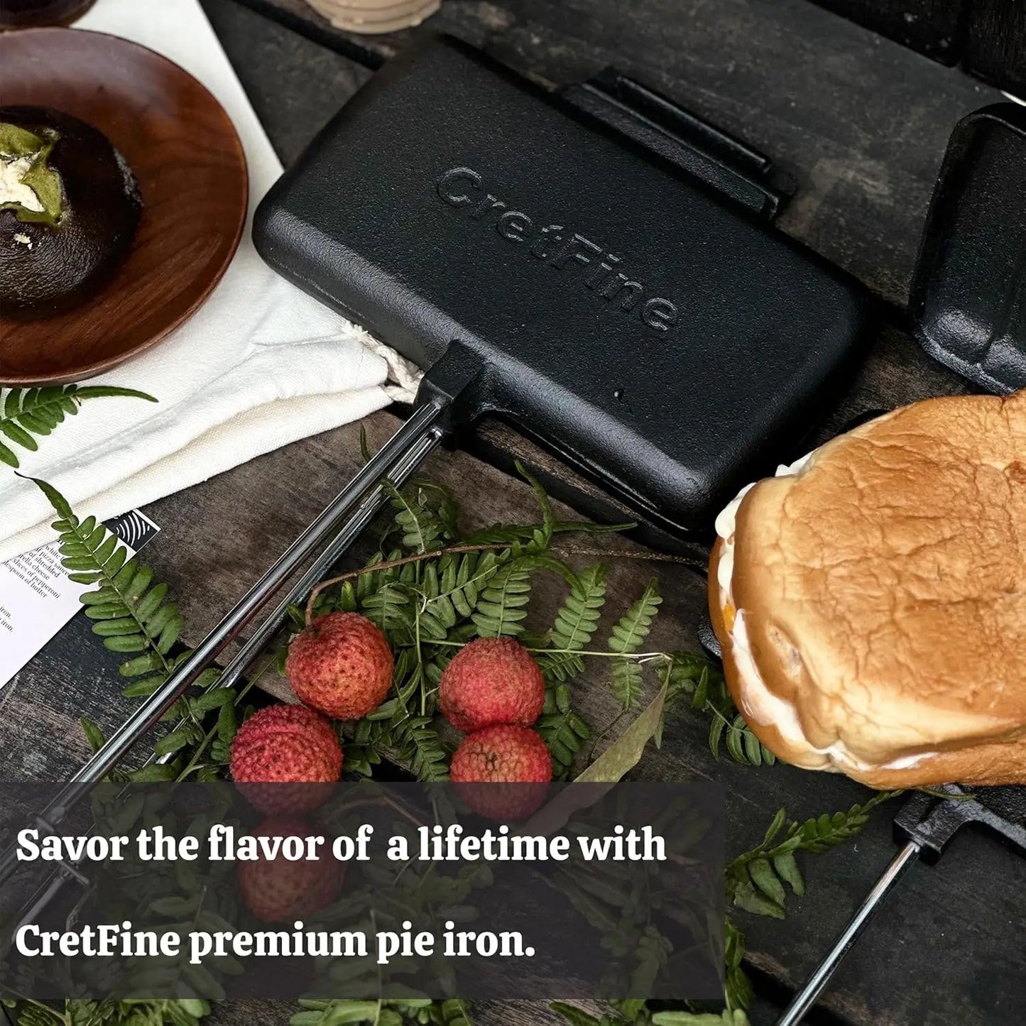 Double Pie Maker Cast Iron Sandwich Pr Pans For Camping With Storage Bag And Recipes, Camp Cooker Campfire Cooking Equipment