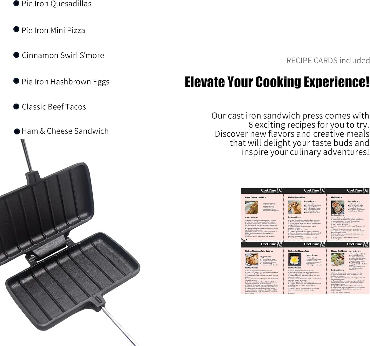 Double Pie Maker Cast Iron Sandwich Pr Pans For Camping With Storage Bag And Recipes, Camp Cooker Campfire Cooking Equipment