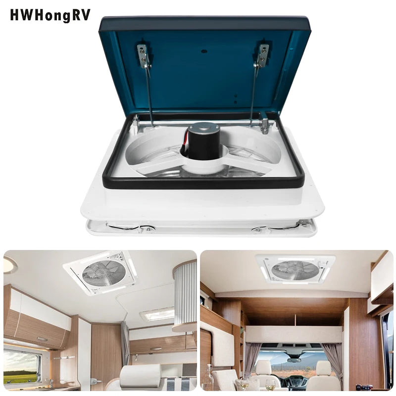 HWHONGRV RV Vent Fan With LED Light，RV Roof Vent Fan 5-Speed-Reversible，RV Bathroom Vent Fan DC 12V for Trailer, Camper, Van