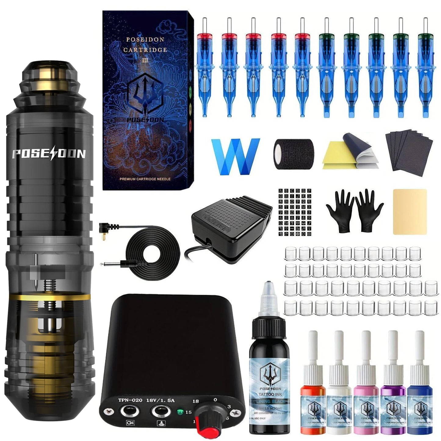 Christmas Tattoo Kit POSEIDON Green Tattoo Pen Kit For Permanent Makeup Tattoo Machine Kit Wireless Tattoo Gun Kit