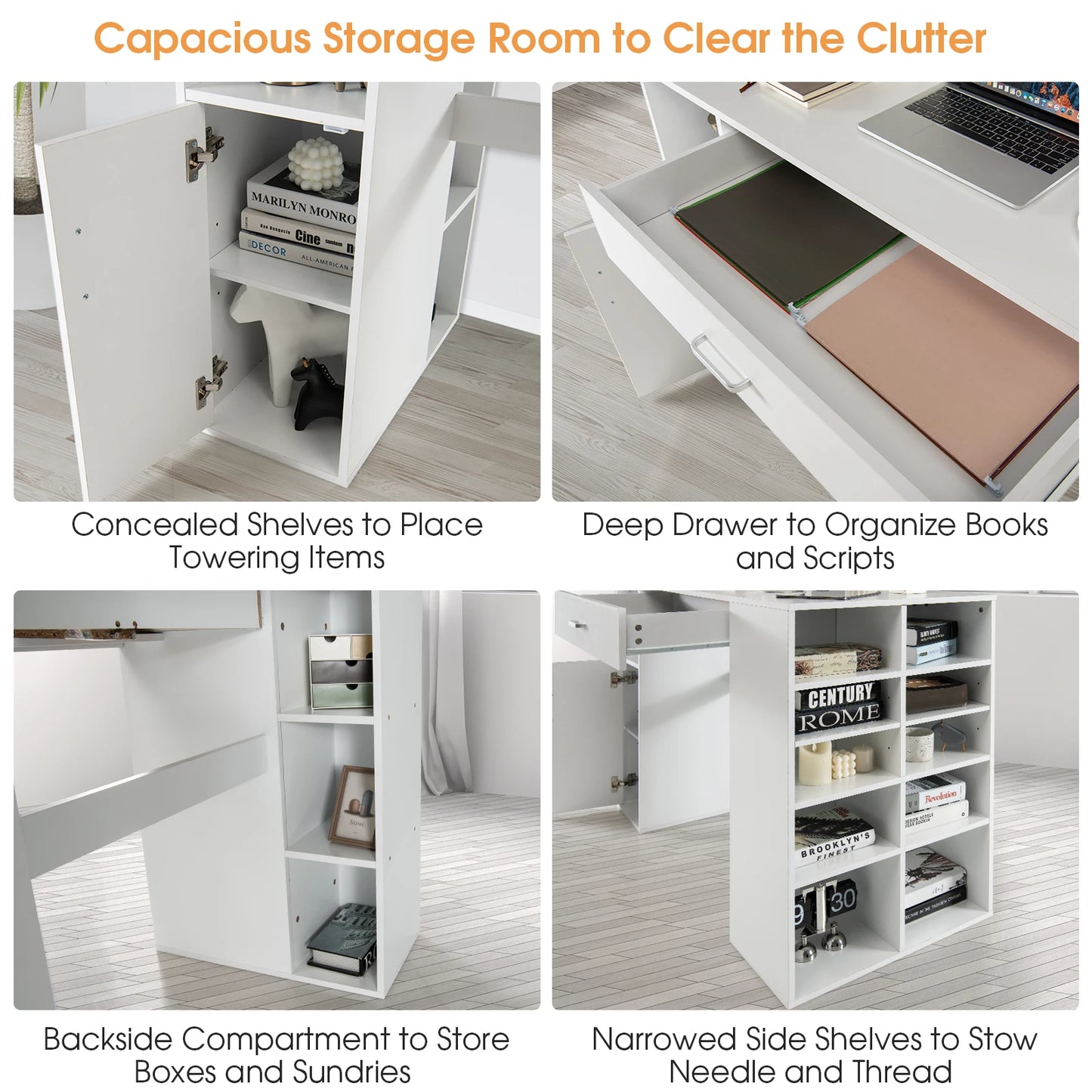 Counter Height Sewing Craft Table Computer Desk w/ Adjustable Shelves & Drawer