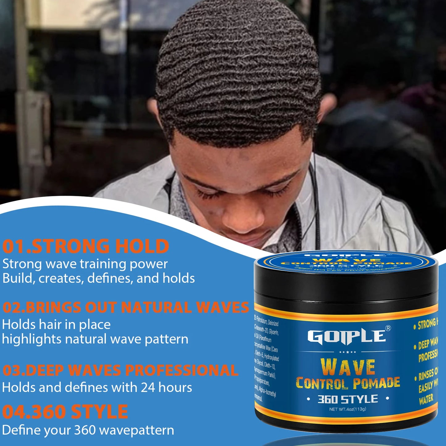 360 Wave Pomade Set Strong Hold Training Hair Cream Styling Pomade for Waves Frizz Control Sport Wavy Gel for African Black Men