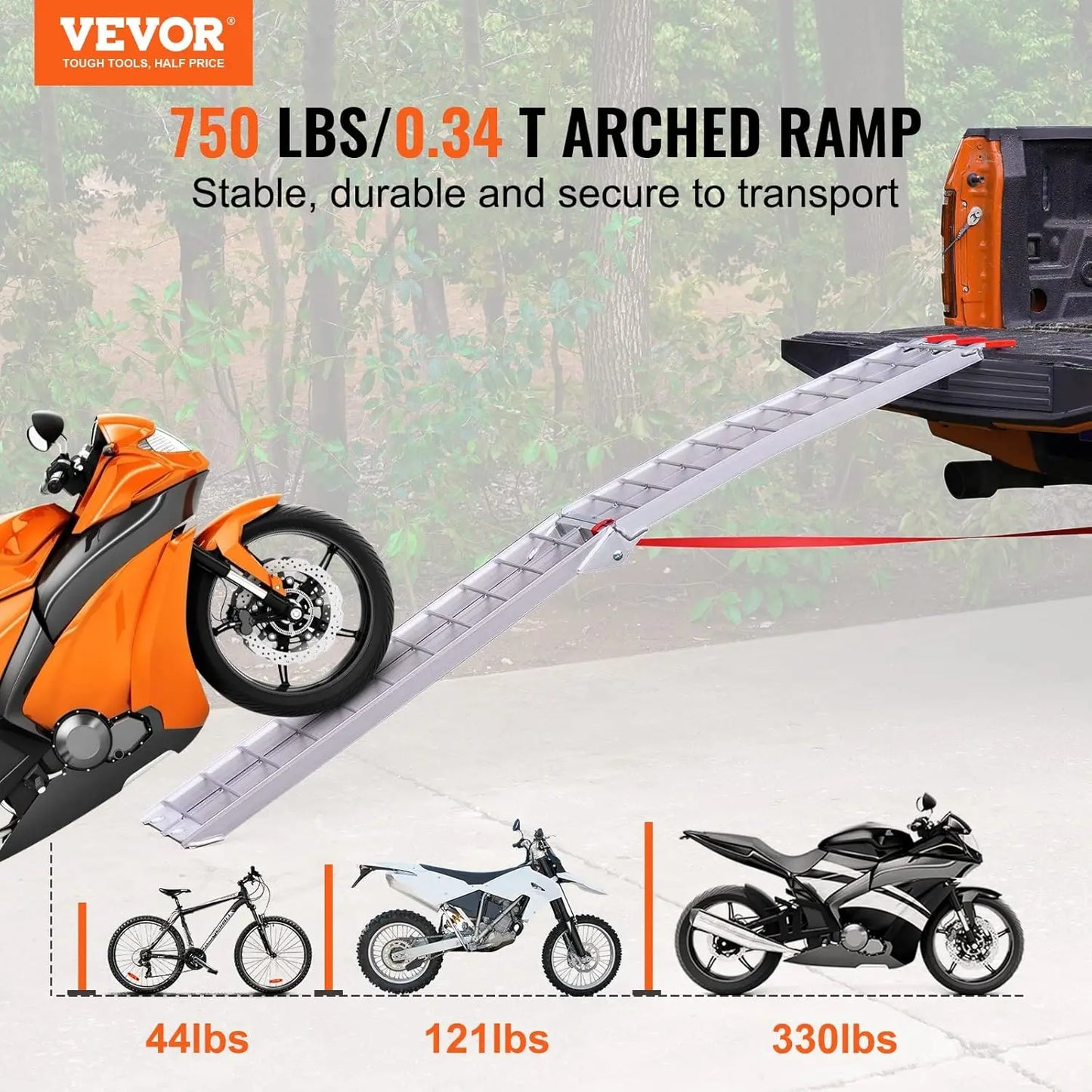 Motorcycle Ramps, 750lbs Folding Loading Ramps for Pickup Trucks Bed, Trailers Ramp with Load Straps for Motorcycle, Dirt Bike