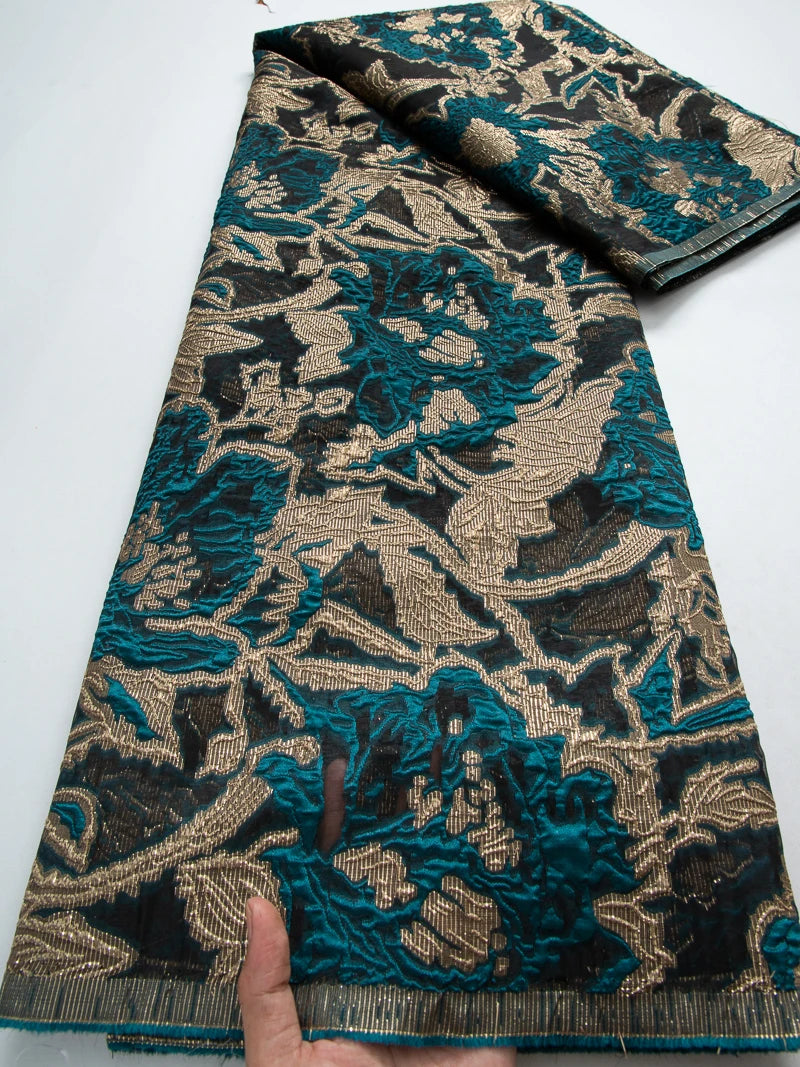 Latest Nigerian Laces Fabric 2025 Luxury 5 Yards African Jacquard Brocade Lace Fabric for Sewing Family Prom Dresses F4012