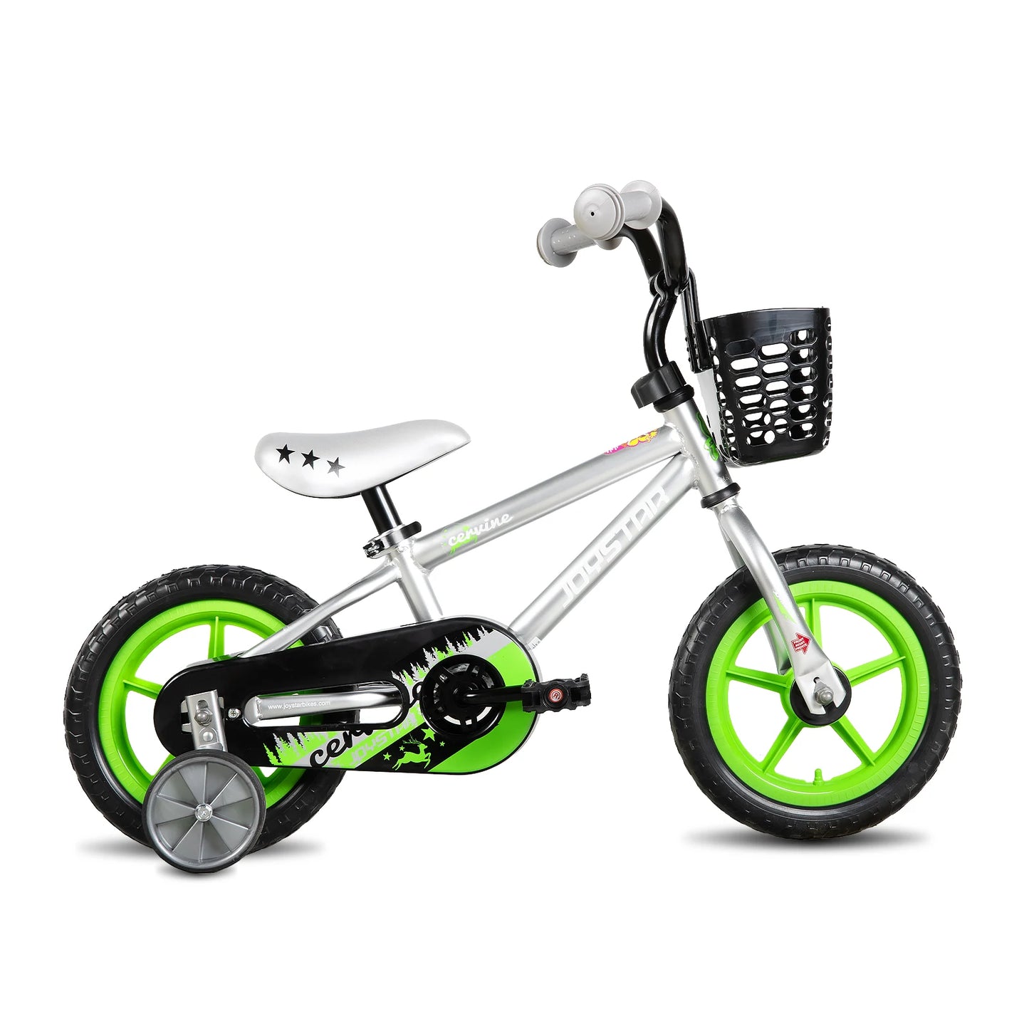JOYSTAR Cervine 14 18 20 Inch Kids Bike Ages 3-10 Years, graffiti style bike with basket, auxiliary wheels, soft seat, Grey