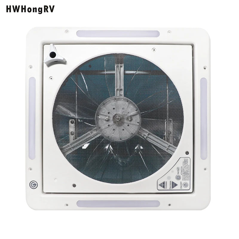 HWHONGRV RV Vent Fan With LED Light，RV Roof Vent Fan 5-Speed-Reversible，RV Bathroom Vent Fan DC 12V for Trailer, Camper, Van