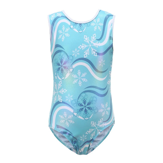 Girls Gymnastics Leotards Breathbable Fashion Sleeveless Snow Print Dance Leotards for Kids Teens 4-14 Years