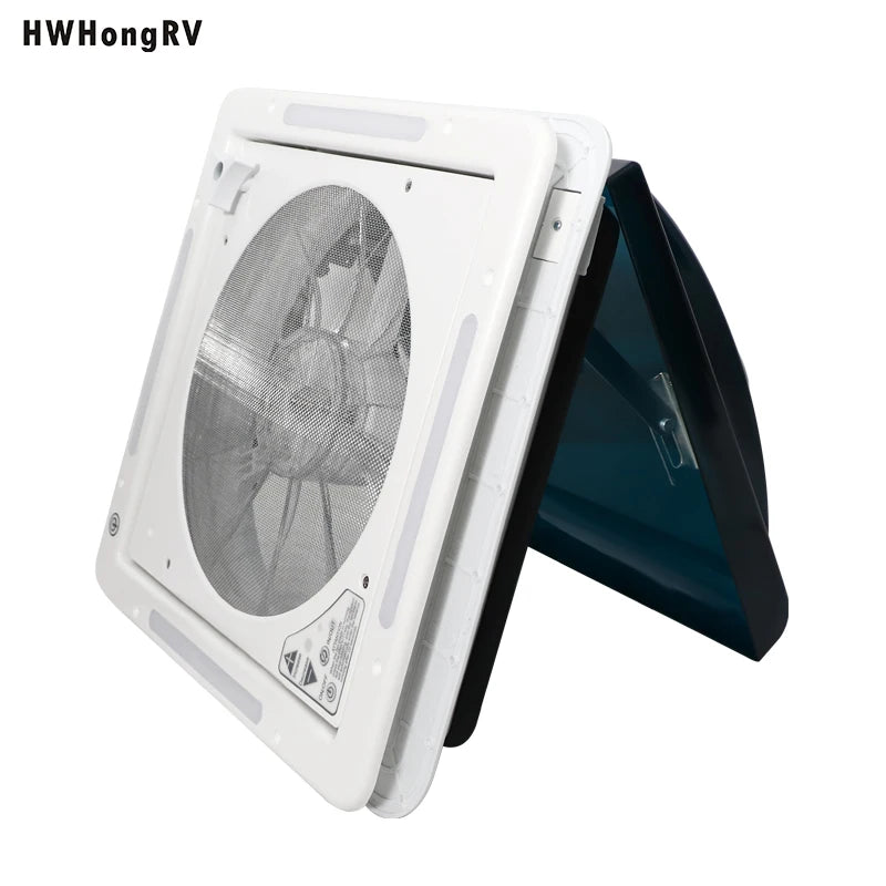 HWHONGRV RV Vent Fan With LED Light，RV Roof Vent Fan 5-Speed-Reversible，RV Bathroom Vent Fan DC 12V for Trailer, Camper, Van