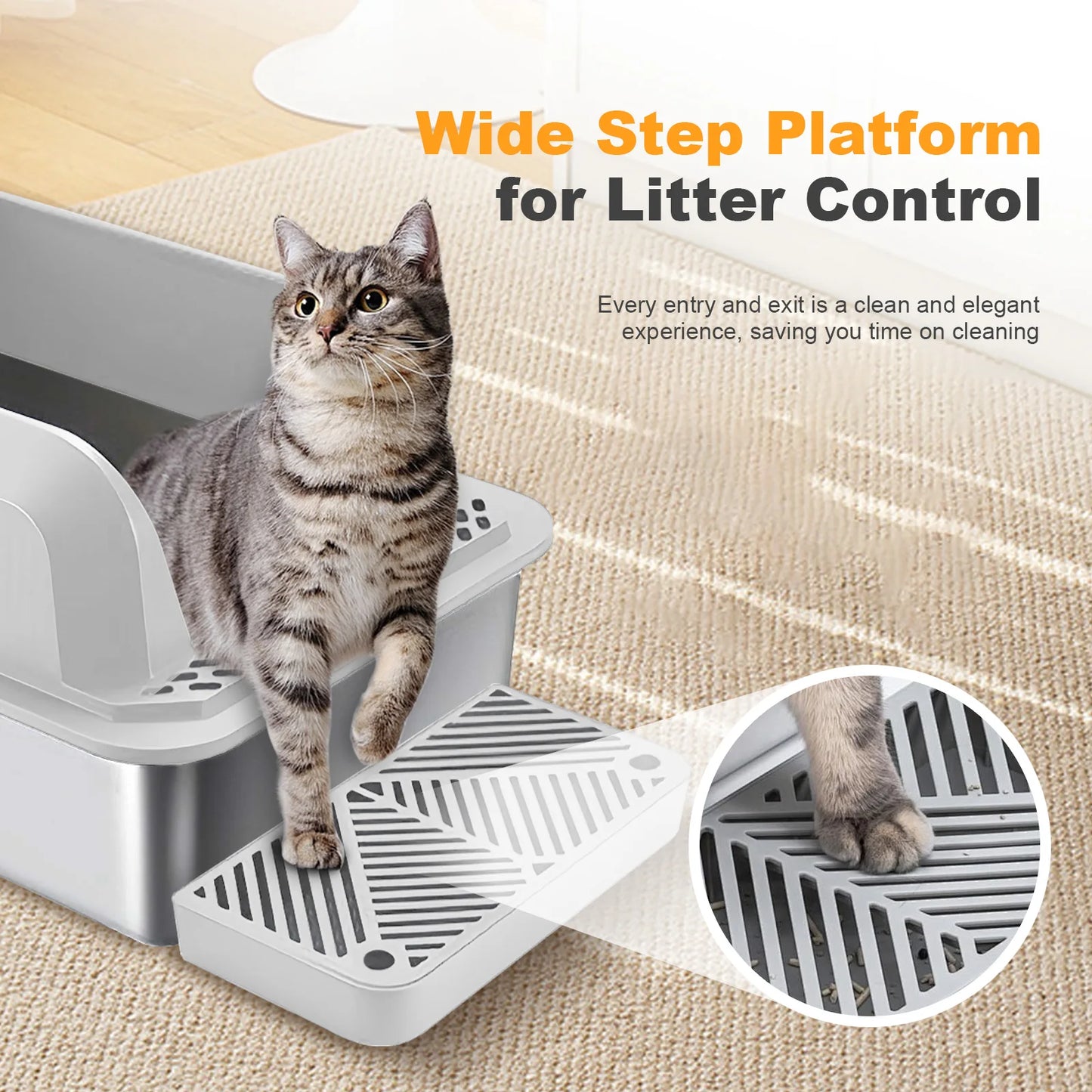 Stainless Steel Cat Litter Box XL Extra Large Enclosure Cat Box with Lid for Small Big Cats, Double Pedal Filter Metal High Sid