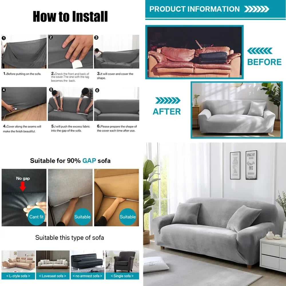 Thick Plush Sofa Covers Velvet Couch Cover Case for Living Room Soft Keep Warm Furniture Protector with 1Pc Free Pillowcase