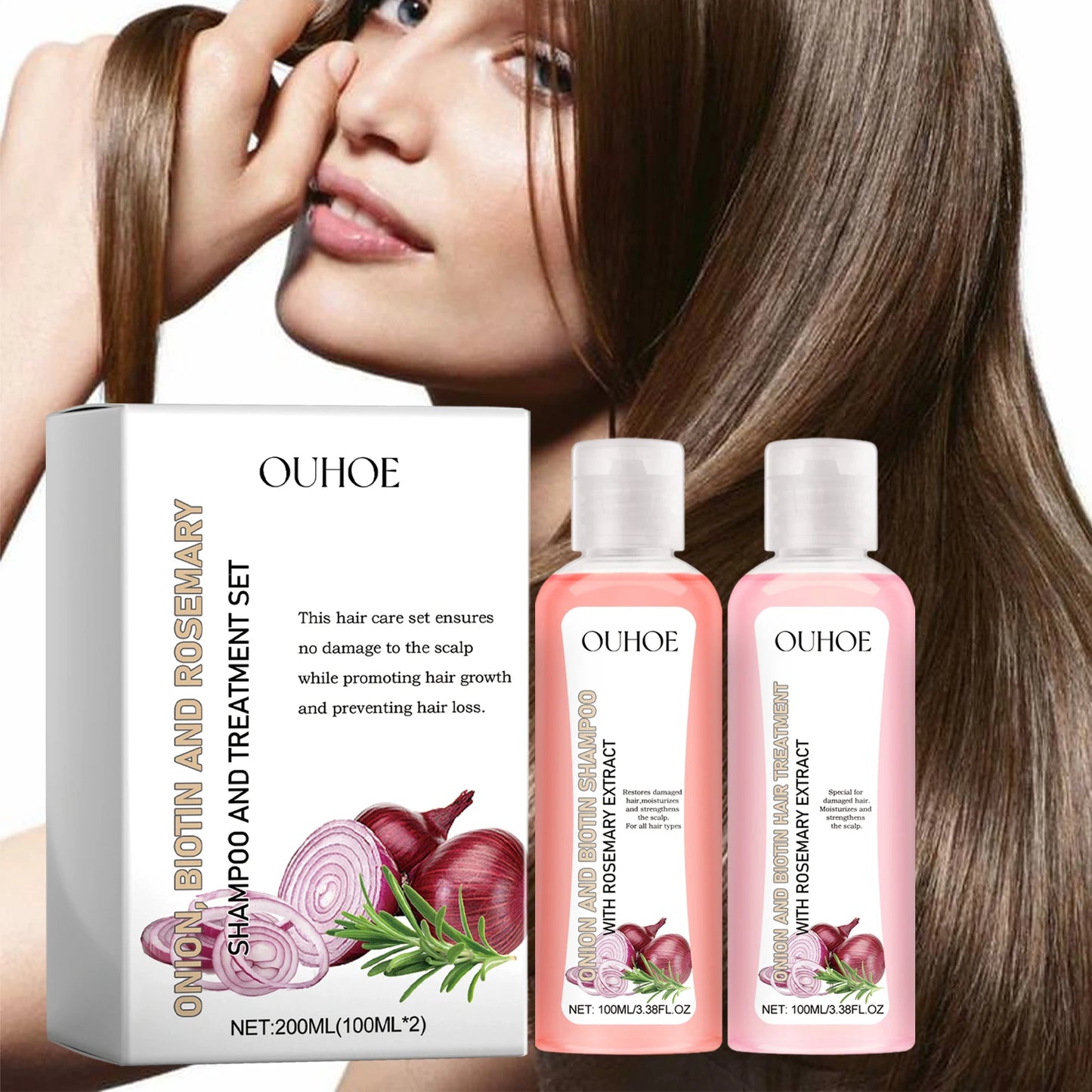 OUHOE Onion Biotin Rosemary Shampoo Set Nourishes Hair Roots Scalp Dense Hair Shiny Strengthen Promote Hair Growth Shampoo Set
