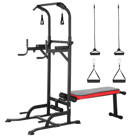 Functional Fitness Gym Style Training Power Tower & Adjustable Workout Bench System Foldable for Pull Ups and Dips, Load 200 kg