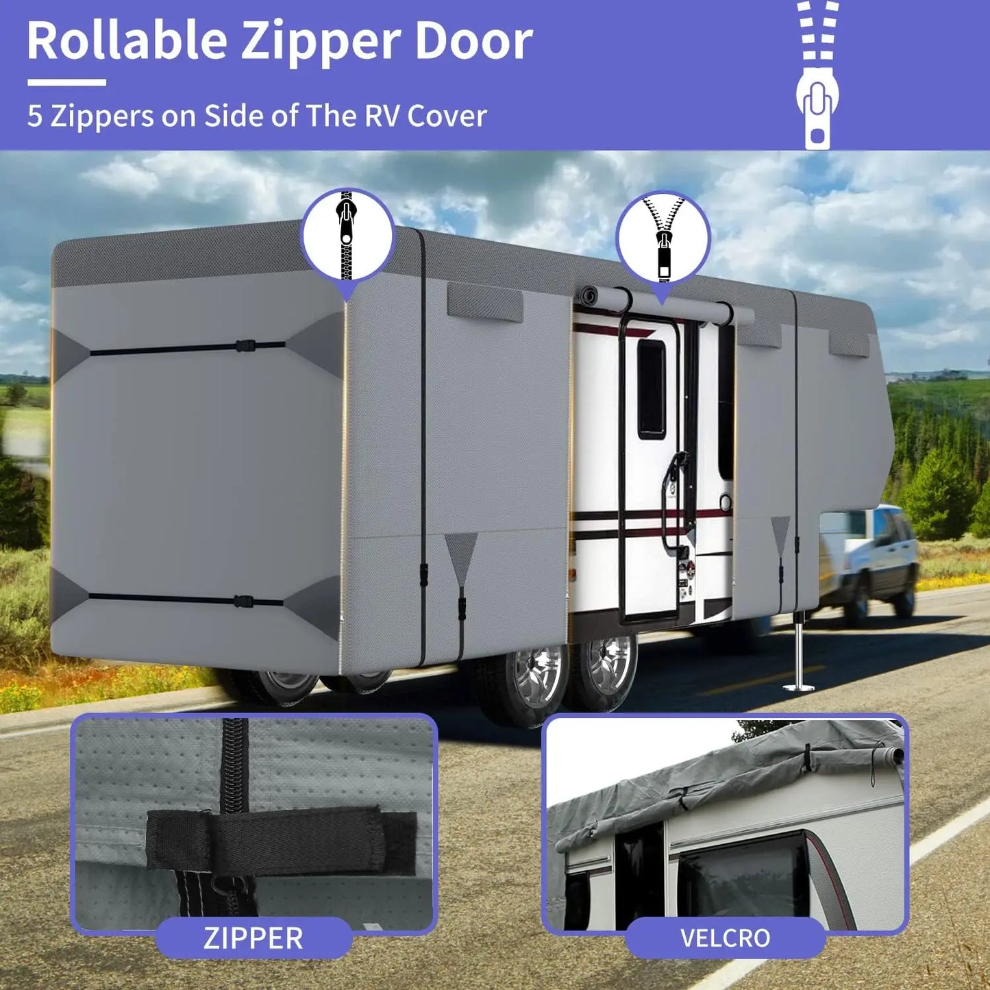 Umbrauto 5th Wheel RV Cover Upgraded 7 Layers Top Anti-UV Waterproof Breathable Camper Covers  Travel Trailer Moto