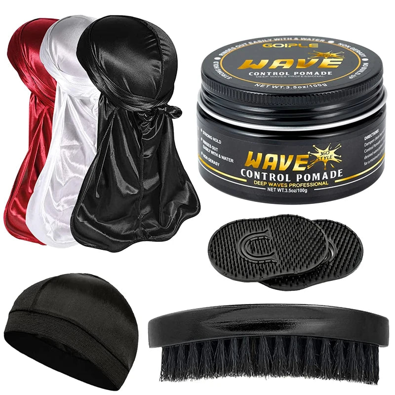 360 Wave Pomade Set Strong Hold Training Hair Cream Styling Pomade for Waves Frizz Control Sport Wavy Gel for African Black Men