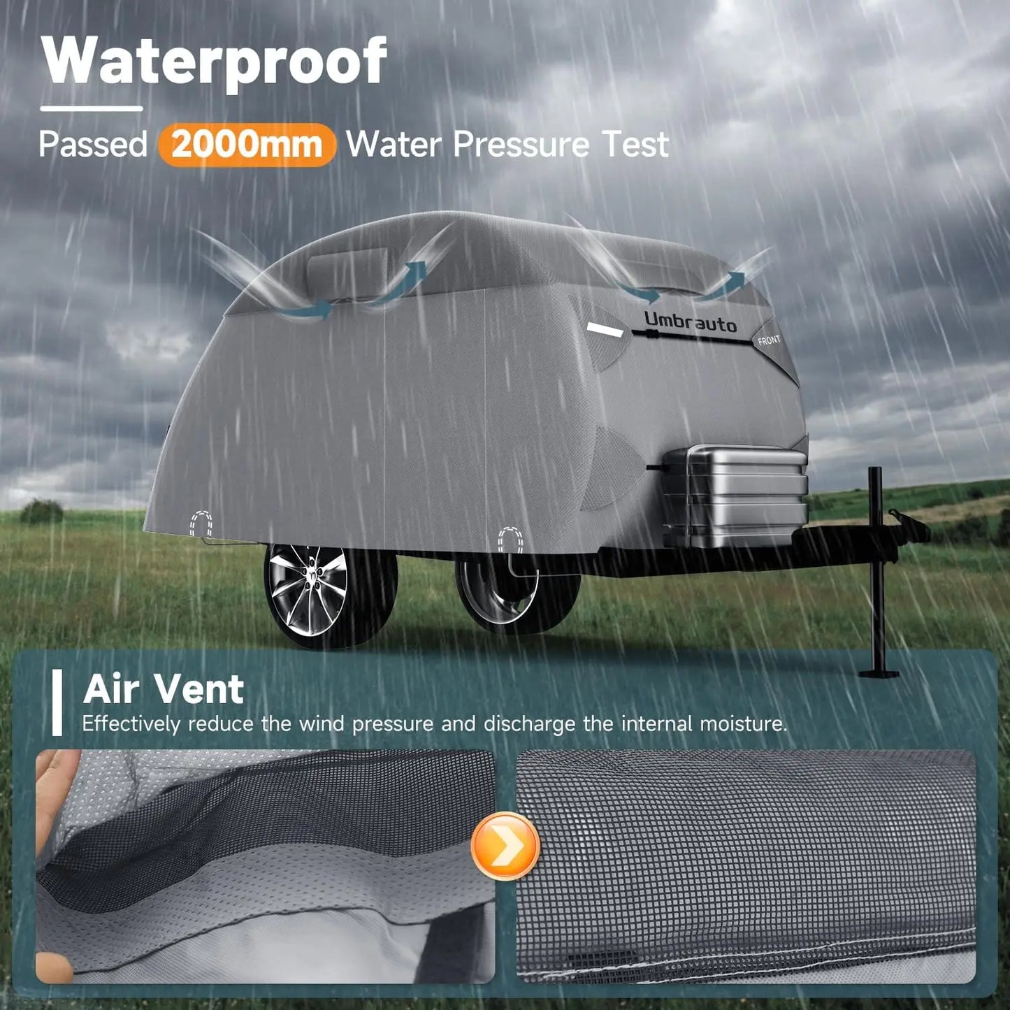 Umbrauto Teardrop Travel Trailer Cover , 7 Layers Top Heavy Duty Waterproof Camper Cover with Windproof Strap