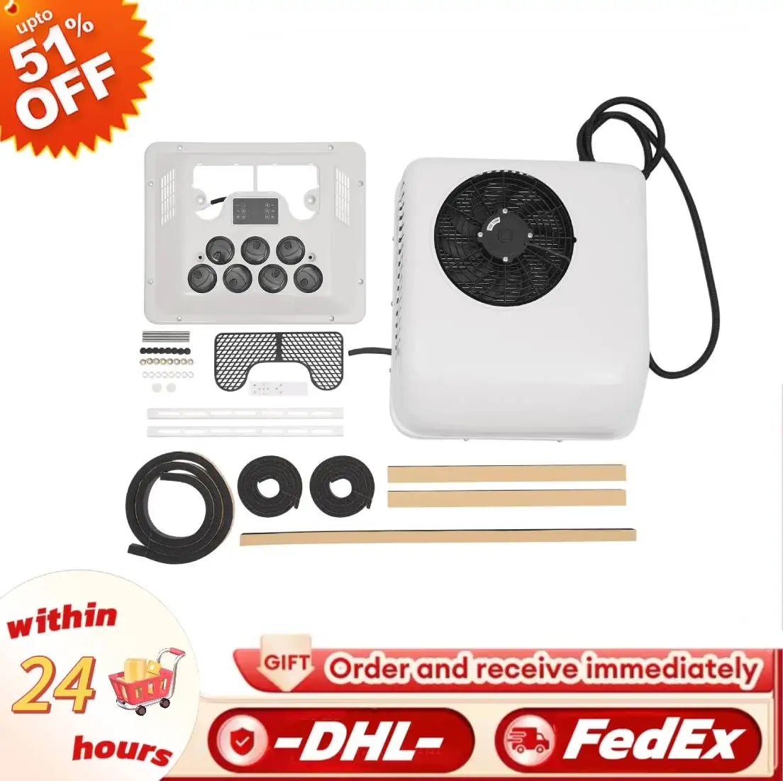 RV Heating and Cooling Integrated Top Air Conditioning 12V 750W White Air Conditioner Electric Rooftop AC Unit Fit Motorhome