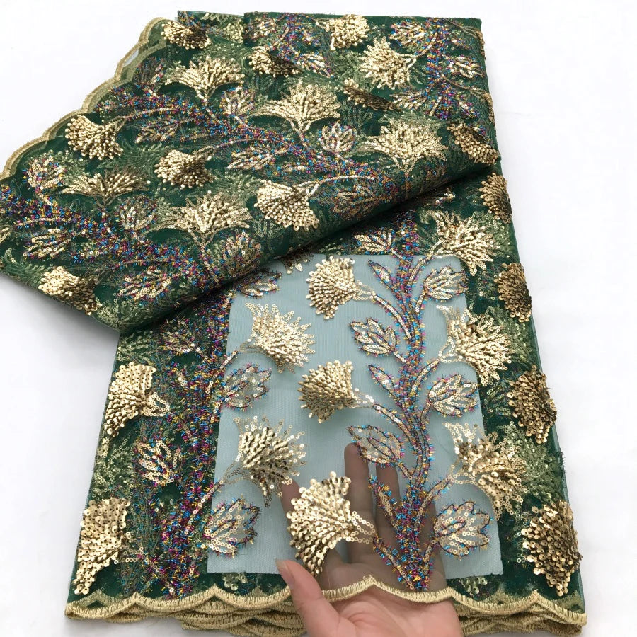 Black French Mesh Lace Fabric Sequins Flocking Bride Dress 2025 High Quality African Lace Fabric 5 Yards Nigerian Tulle Lace Sew