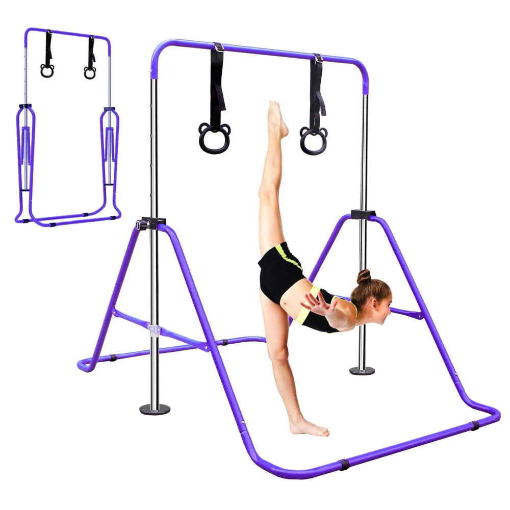 Purple Multi-Functional Adjustable Height Children's Horizontal Gymnastic Bar with Bear Rings