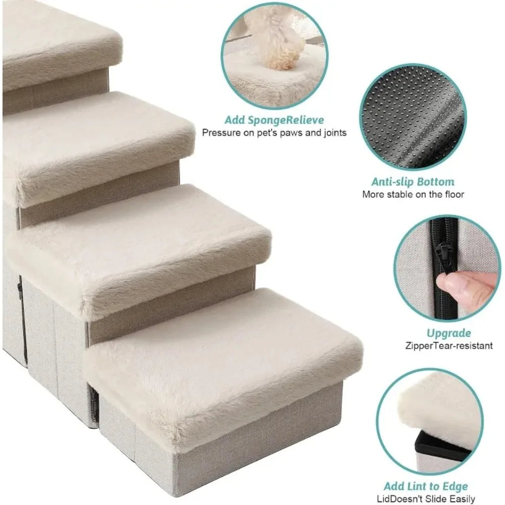 Home.Dog Stairs for Small Dogs with Storage and Condo, 17.5" H Foldable Pet Stairs for Small Medium or Puppy. Free shipping.