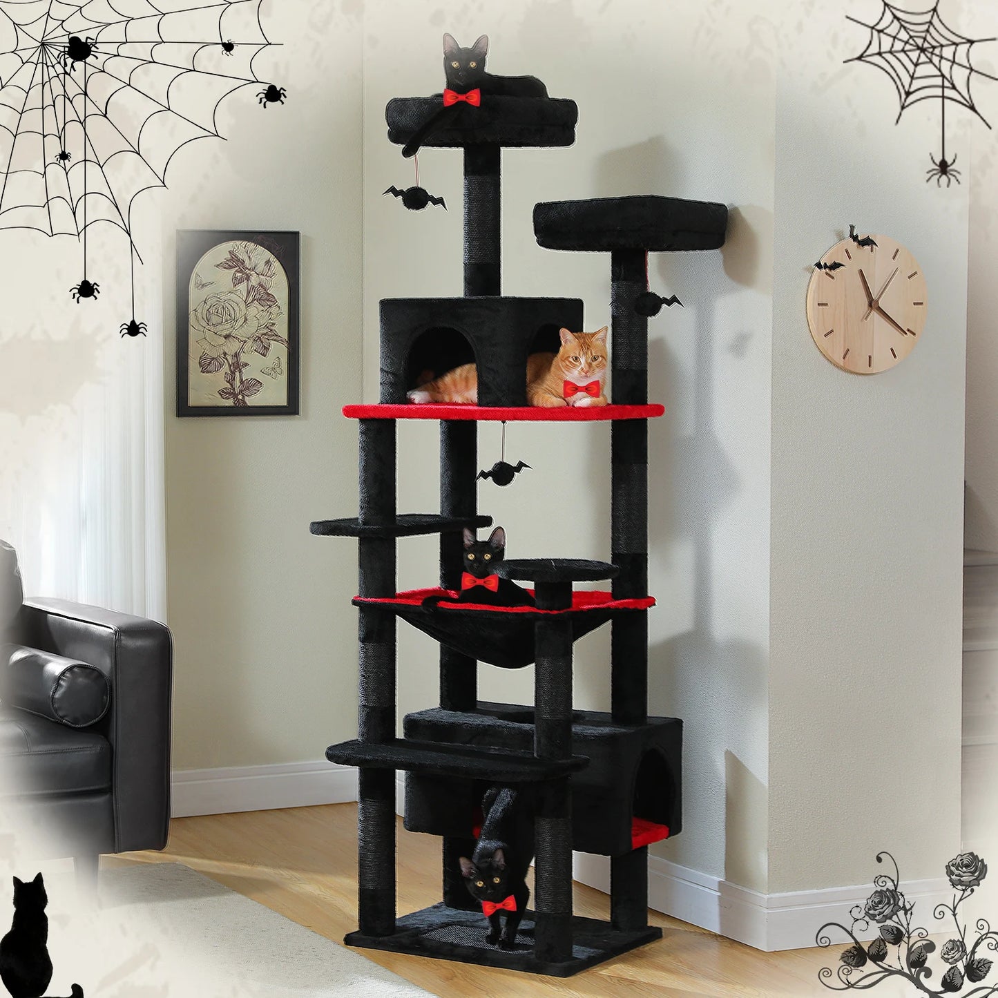 184cm Large Cat Tree and Tower for Indoor Cats With Sisal-Covered Scratching Posts Spacious Hammock Padded Perches and Condos