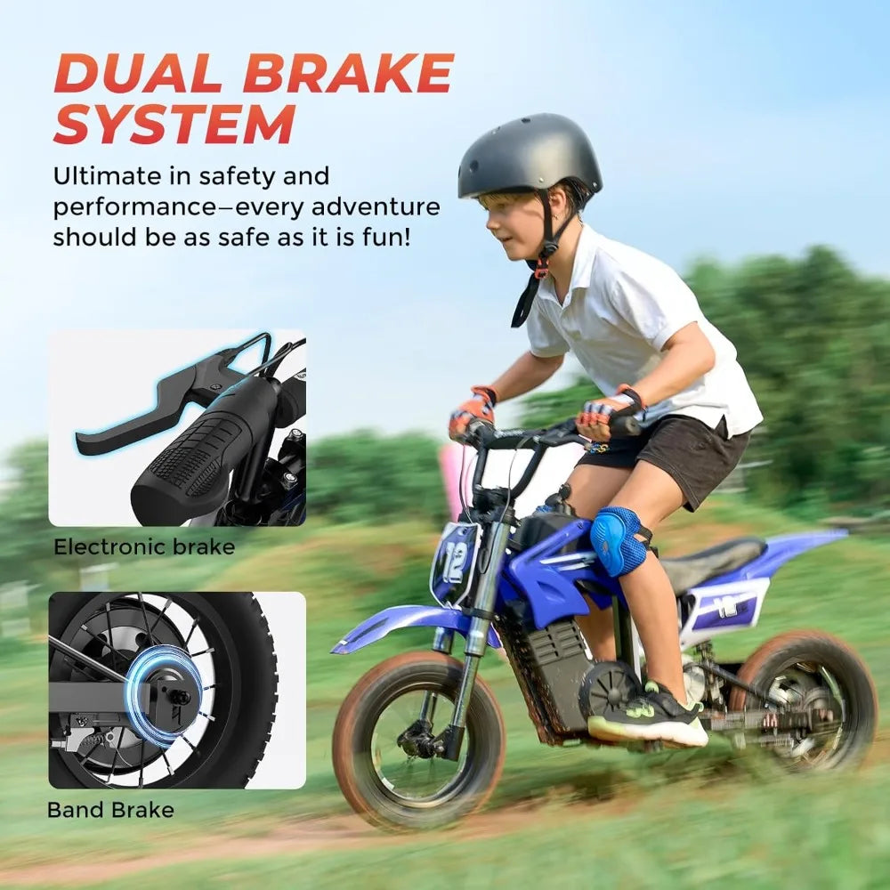 A12 Electric Dirt Bike for Kids, 36V 350W Electric Motorcycle for Kids Ages 3-10, Up to 15.5MPH & 14 Miles Long-Range,