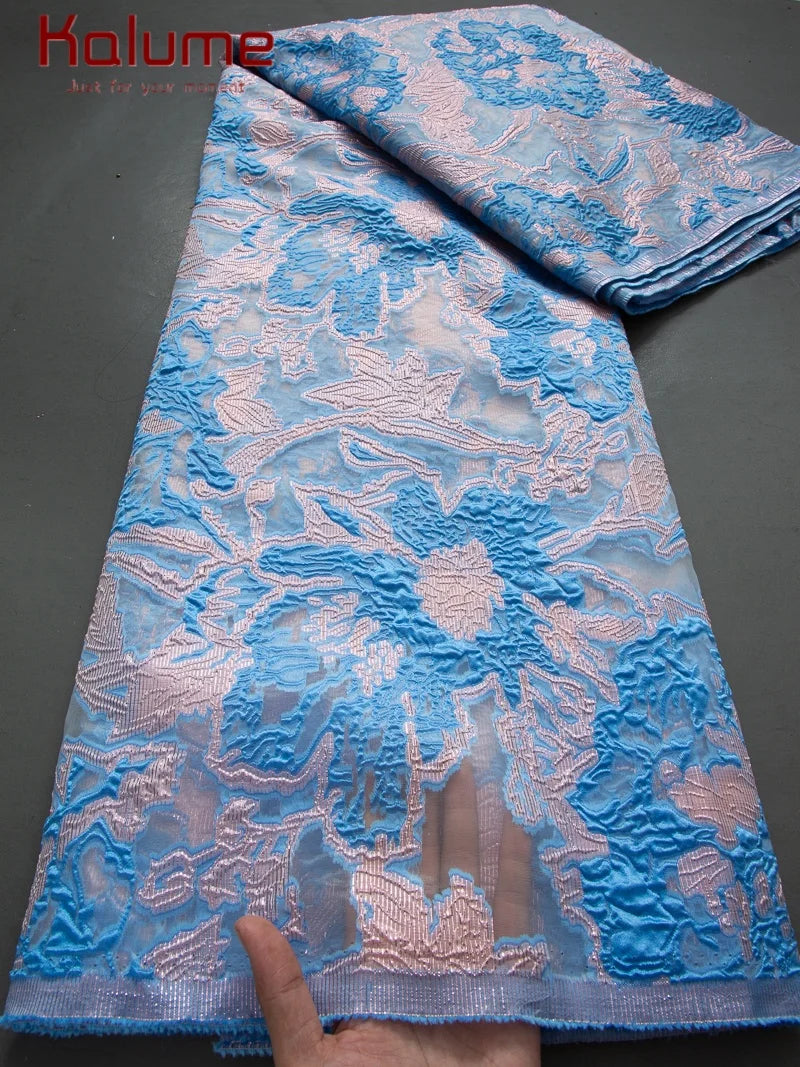 Latest Nigerian Laces Fabric 2025 Luxury 5 Yards African Jacquard Brocade Lace Fabric for Sewing Family Prom Dresses F4012