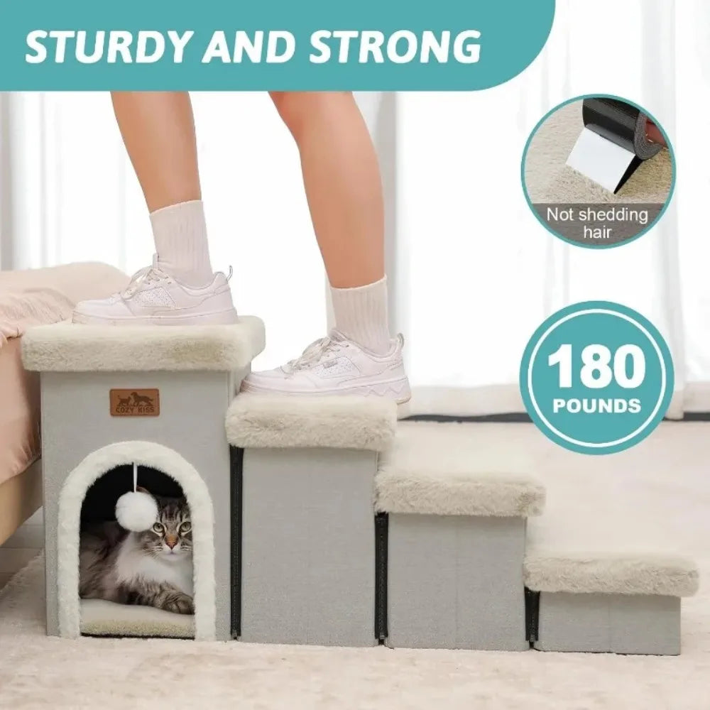 Home.Dog Stairs for Small Dogs with Storage and Condo, 17.5" H Foldable Pet Stairs for Small Medium or Puppy. Free shipping.