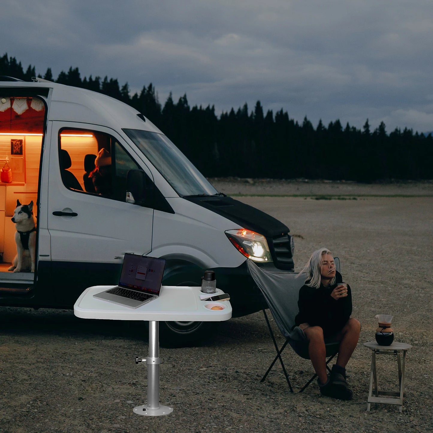 Removable RV Table Set – 34"x18" ABS Tabletop, Waterproof & Scratch-Resistant, Adjustable Height 17.8–27.2", for Camper, Boat