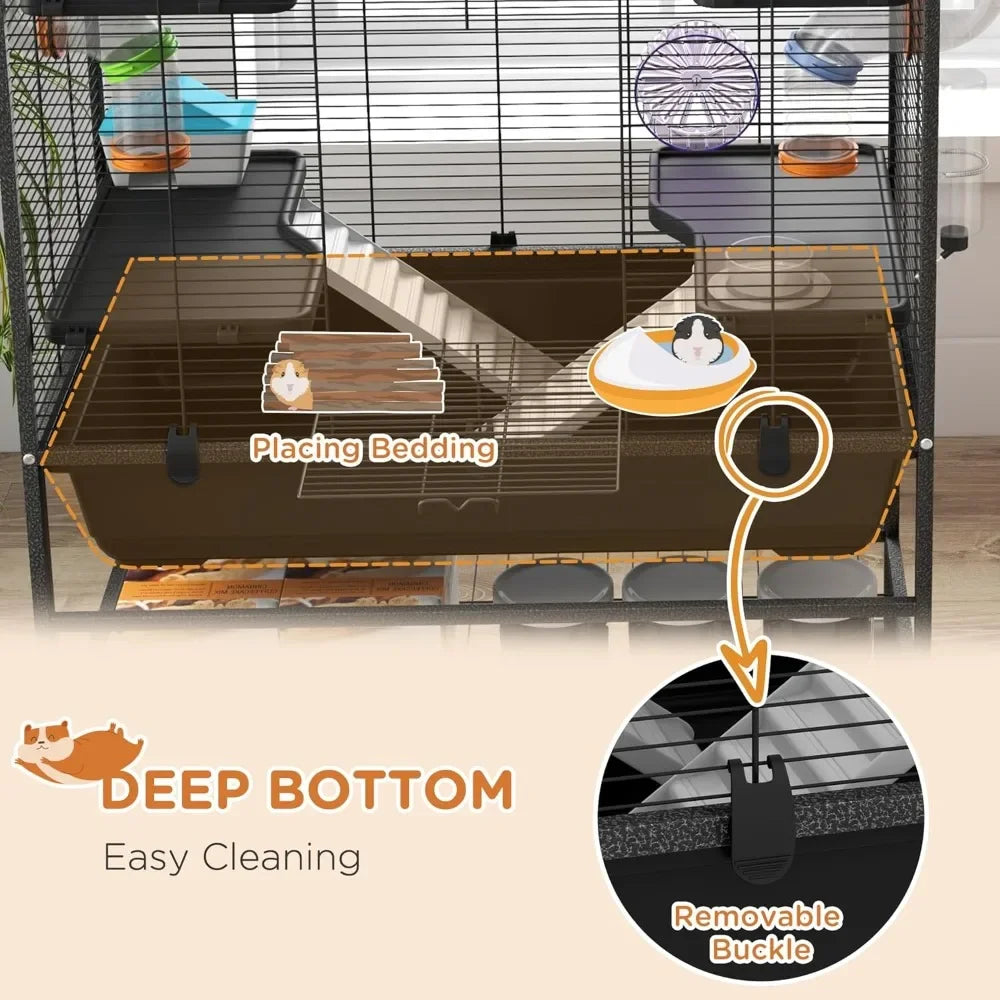 32" Large Hamster Cage with Storage Shelf, Rat Cage for Syrian Hamster, Gerbils, with Tubes, Running Wheel, Food Dish