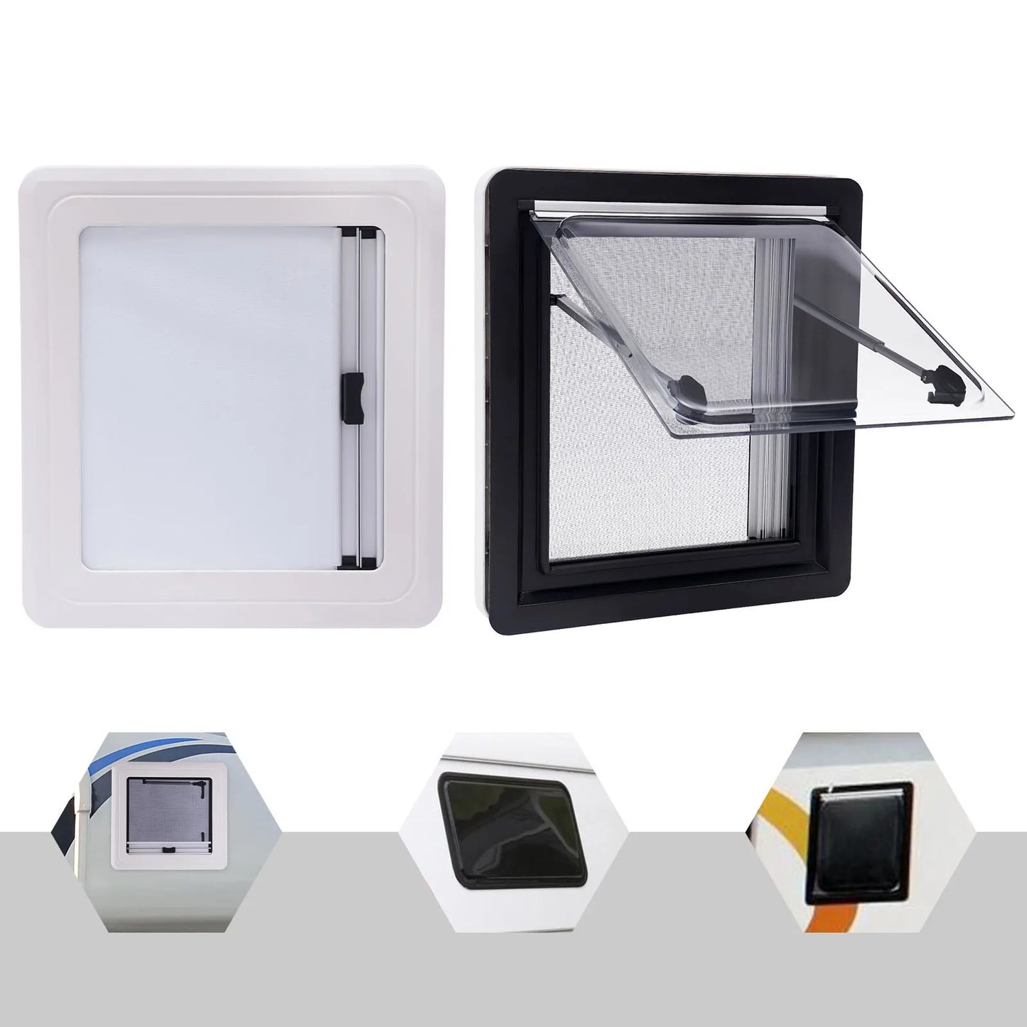 450x500MM Push-Out RV Ventilation Window Caravan Camper Extrapolated Ventilation Window with Integrated Sunshade, 70° Adjustable