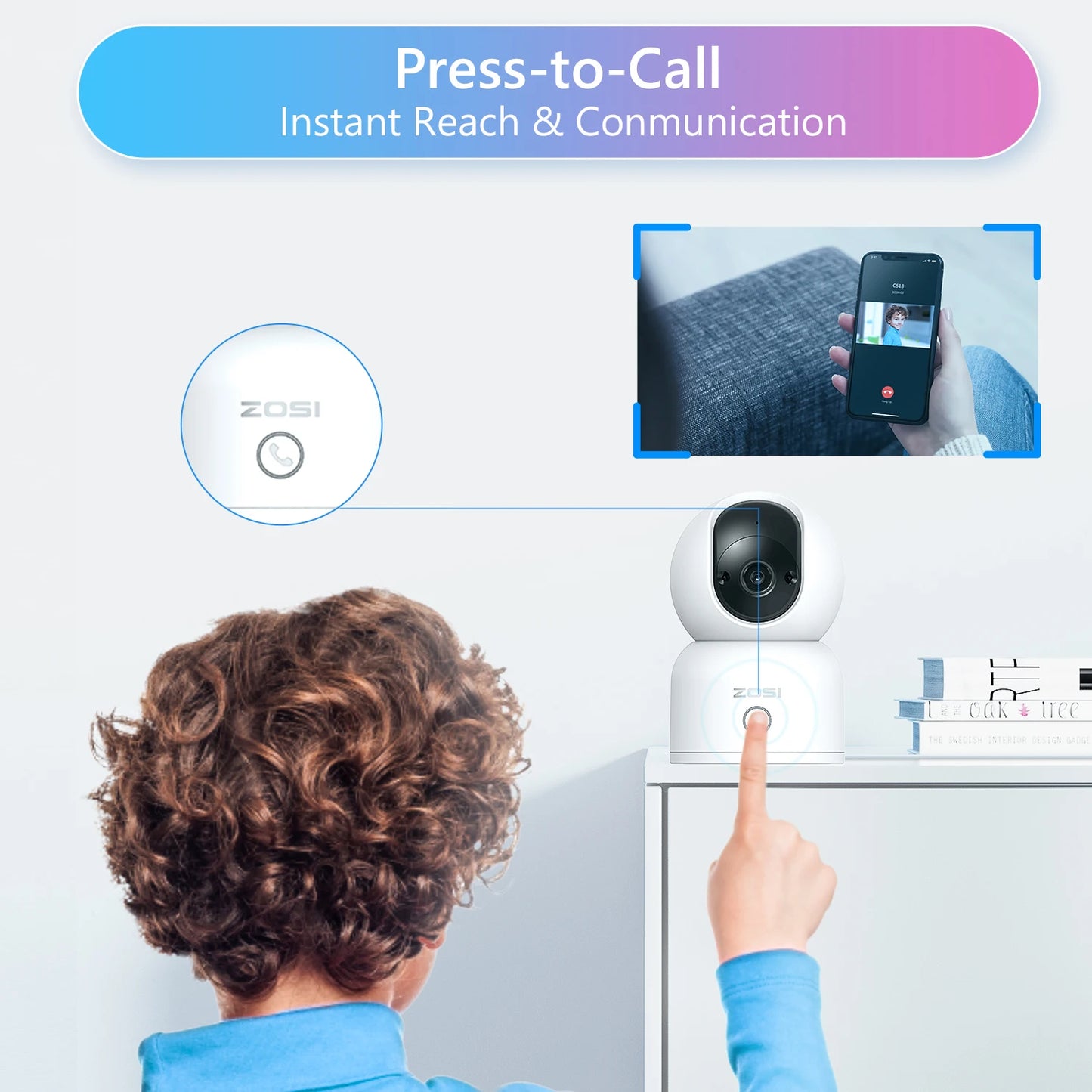 ZOSI Indoor Pan/Tilt Smart Security Camera C518 2K 360 Degree Baby Pet Monitor 2.4G/5G Dual-Band WiFi Home Cam with Phone APP