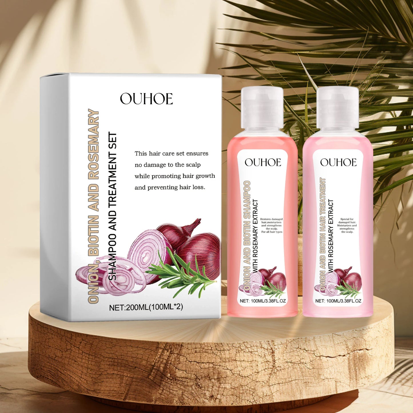 OUHOE Onion Biotin Rosemary Shampoo Set Nourishes Hair Roots Scalp Dense Hair Shiny Strengthen Promote Hair Growth Shampoo Set
