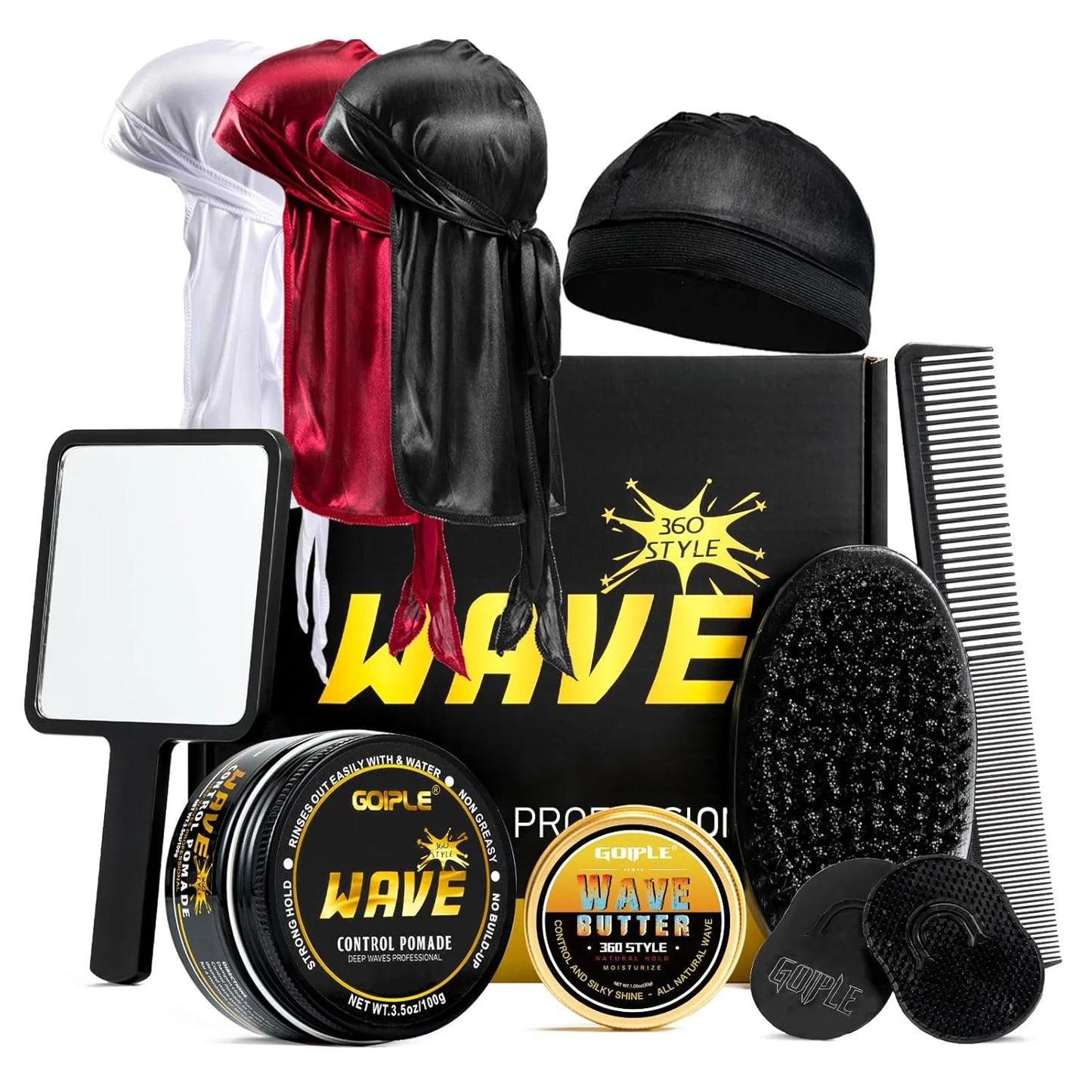 360 Wave Pomade Set Strong Hold Training Hair Cream Styling Pomade for Waves Frizz Control Sport Wavy Gel for African Black Men