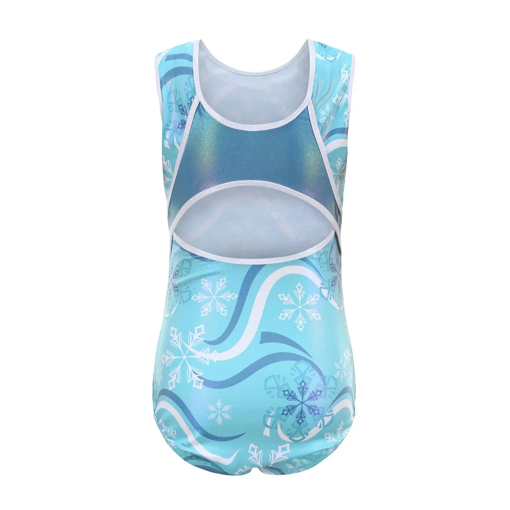Girls Gymnastics Leotards Breathbable Fashion Sleeveless Snow Print Dance Leotards for Kids Teens 4-14 Years