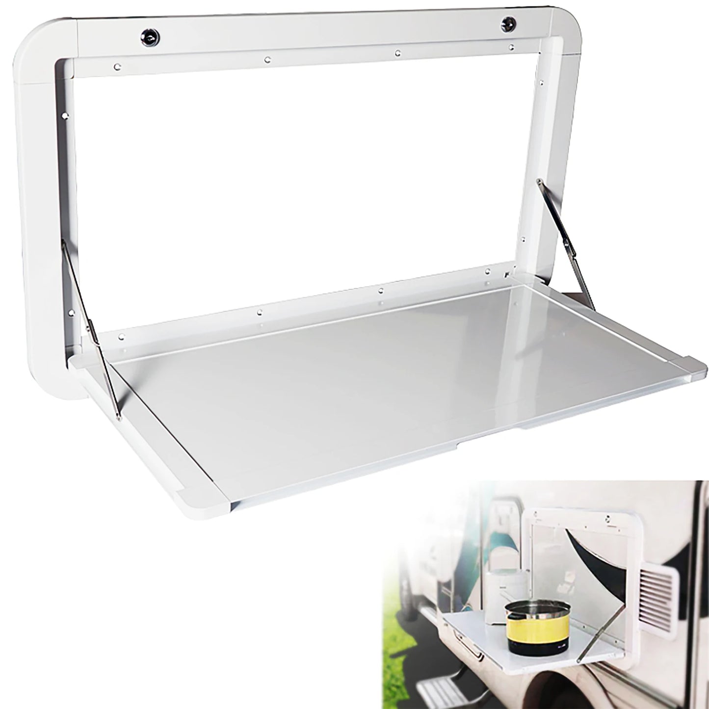 Foldable Aluminum Wall Mounted Picnic Table 31.5" x 17.7", Lockable Design for RV, Trailer, Camper, RV and Other Outdoor Uses.