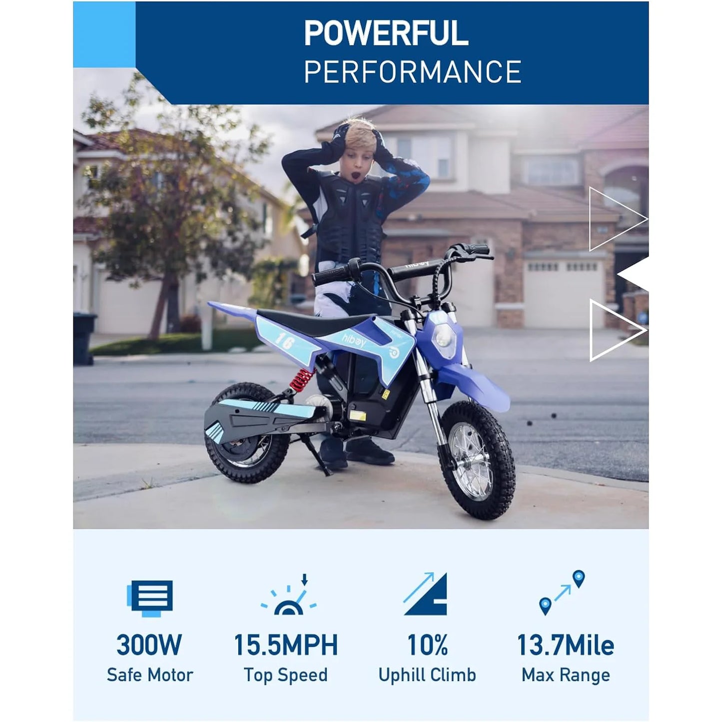Hiboy 36V&300W Electric Motorcycle - Up to 15.5MPH & 13.7 Miles Long-Range, 3-Speed Modes Electric Dirt Bike for Kids Ages 3-10