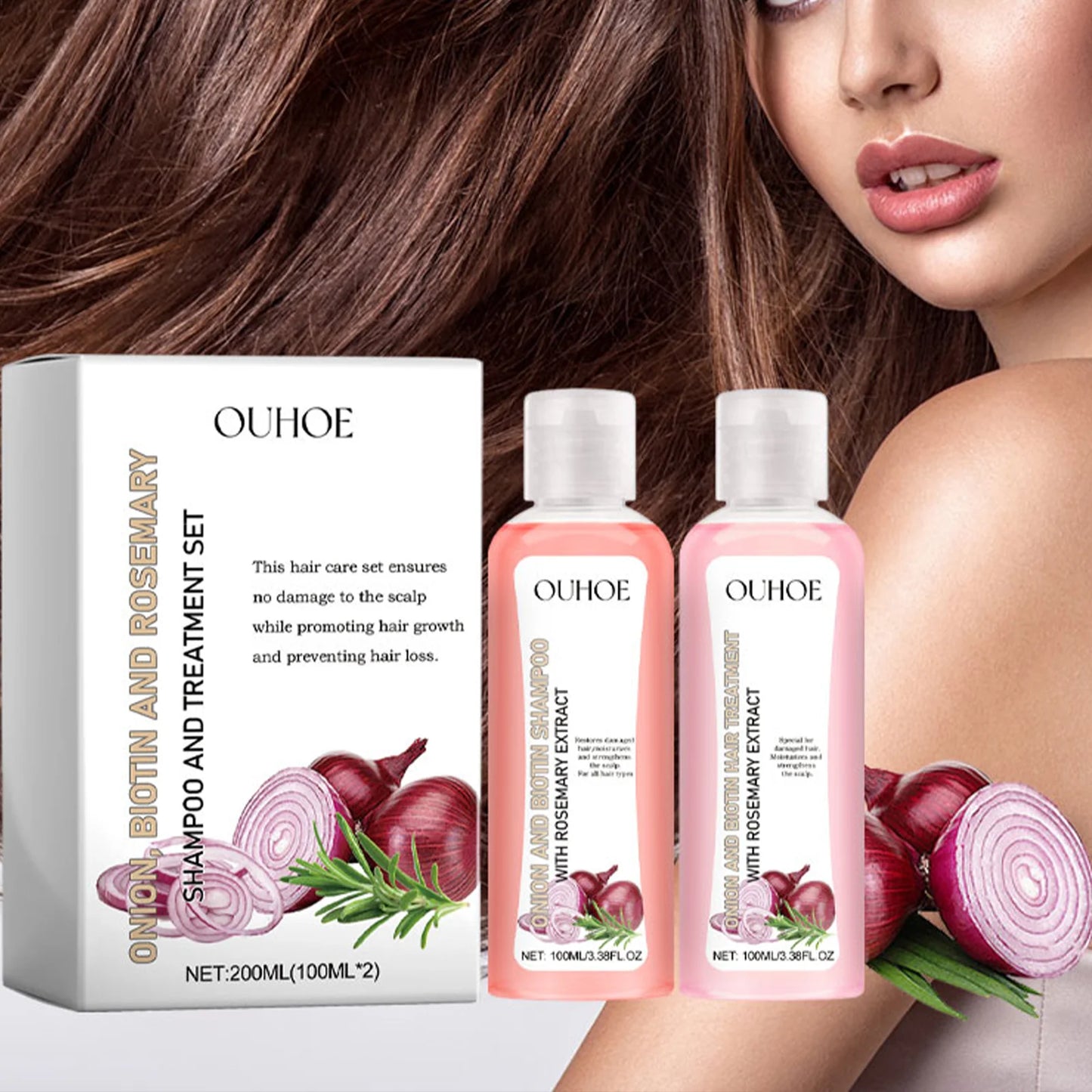 OUHOE Onion Biotin Rosemary Shampoo Set Nourishes Hair Roots Scalp Dense Hair Shiny Strengthen Promote Hair Growth Shampoo Set