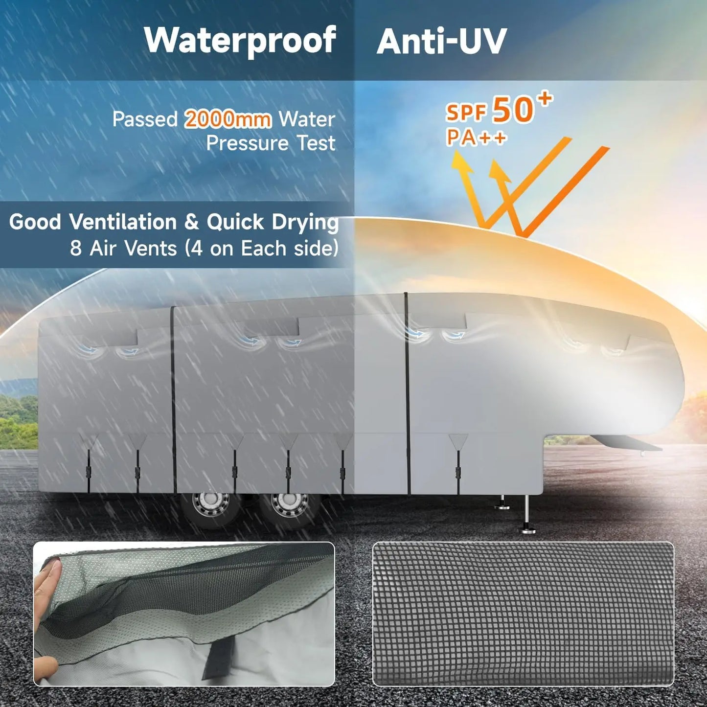 Umbrauto 5th Wheel RV Cover Upgraded 7 Layers Top Anti-UV Waterproof Breathable Camper Covers  Travel Trailer Moto